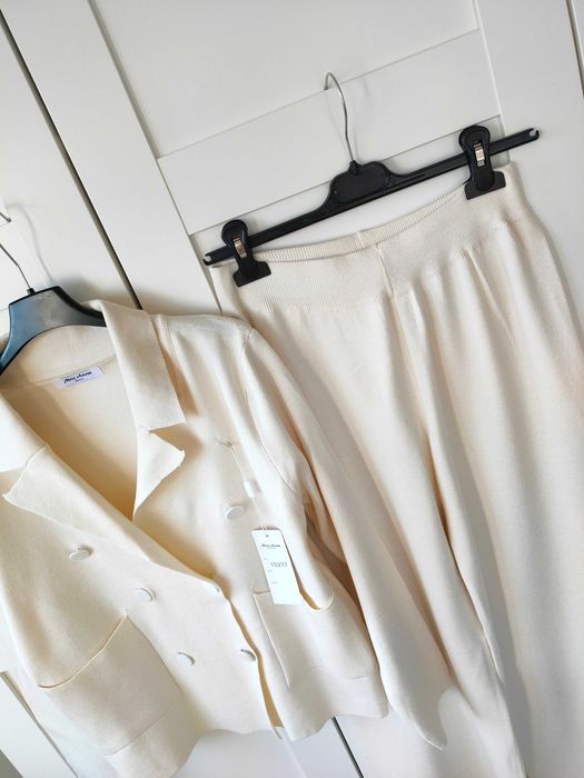 Elegancki zestaw sweterkowy sweter dzianina garnitur wide leg M L