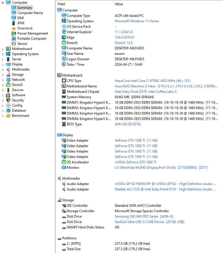 Komputer gamingowy stacjonarny i7-8700K, GTX 1080 Ti, 64GB RAM, SSD