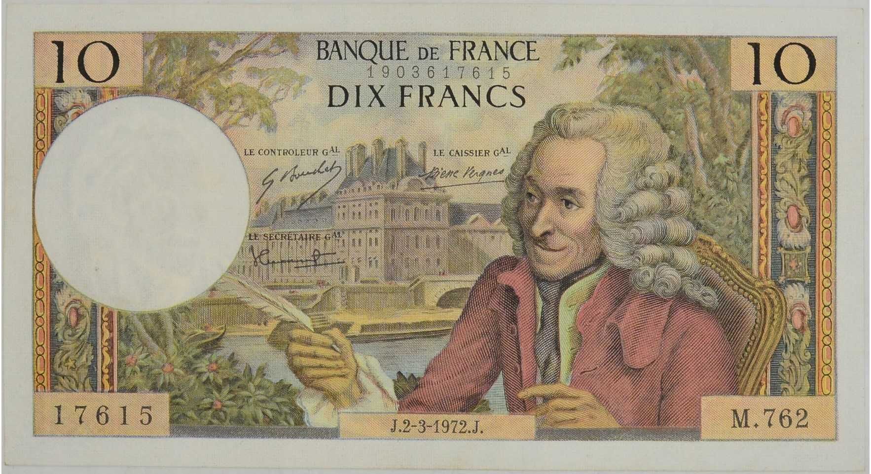 Banknot 10 Franków 1972 UNC