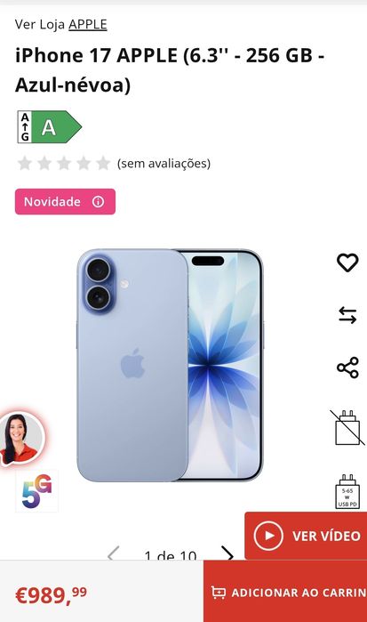 iPhone 17 6.3" 256GB Azul Selado Com Garantia  Aceito R