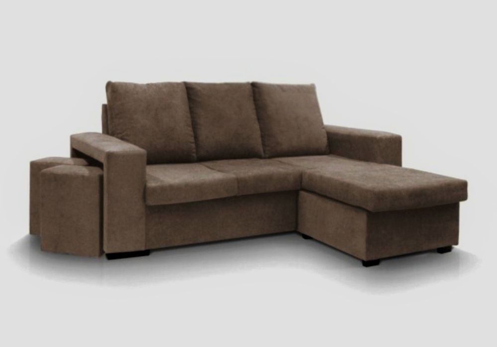 Sofá Chaise Long Reversível com 2 Puffs
