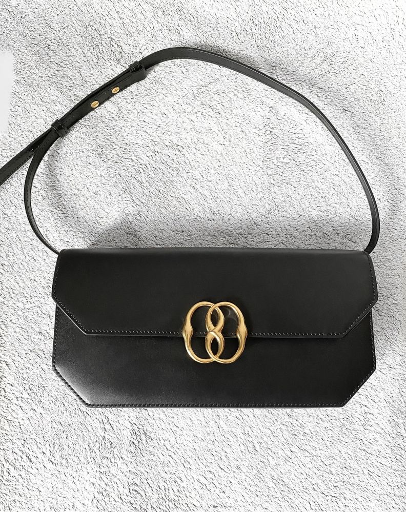 torebka na pasku Bally model Emblem Folio nowa z workiem skóra czarna