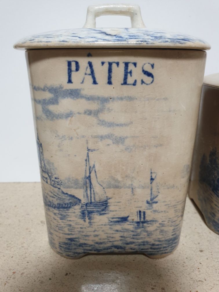 Cinjunto de antigos potes para paté e chá  franceses em porcelana