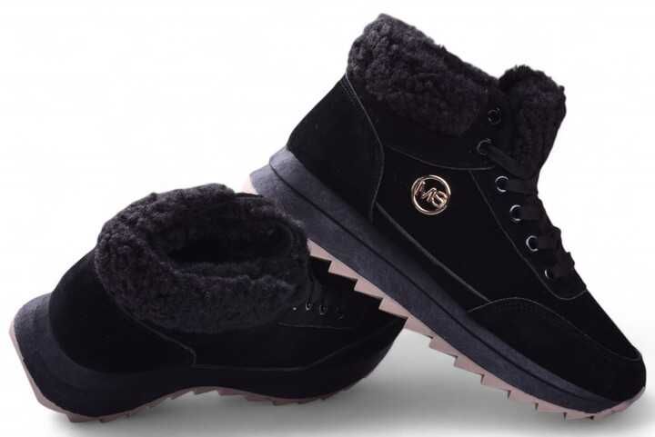 Buty Damskie Sneakersy MS Zimowe Ocieplane za kostkę czarne r.38