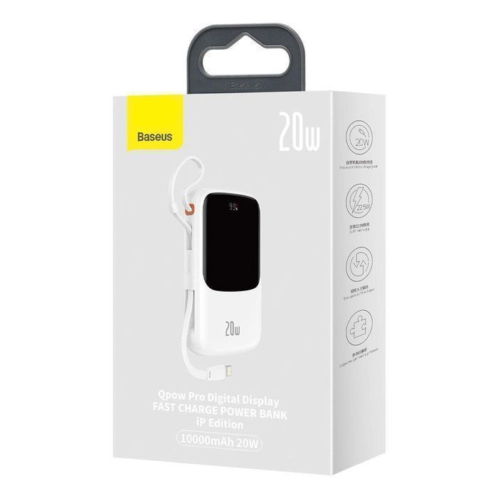 Baseus powerbank 10000mAh 20W QC/PD/SCP/FCP z kablem Lightning biały