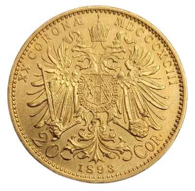 Złota moneta Austria - 20 Koron - 1893 - Franciszek Józef I