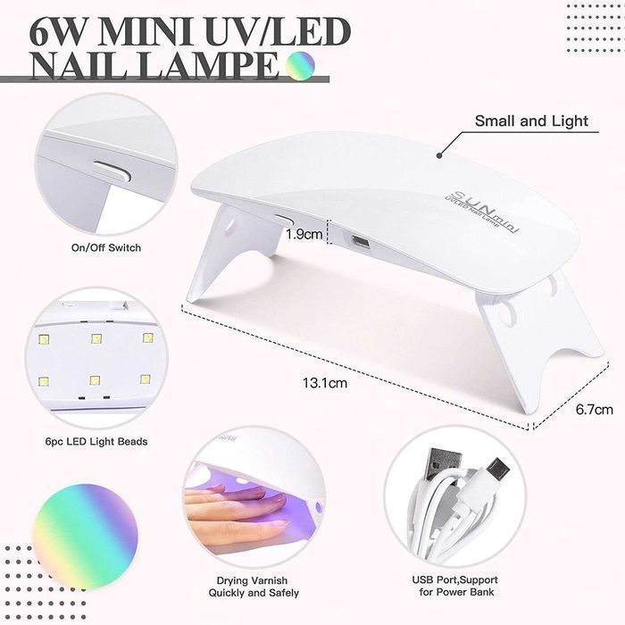 Kit completo de manicure com lâmpada UV LED de 6 W, 2 cores de vernize
