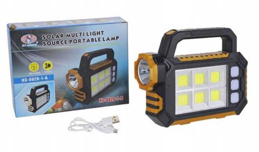 Latarka akumulatorowa solarna turystyczna 73 LED USB szperacz halogen
