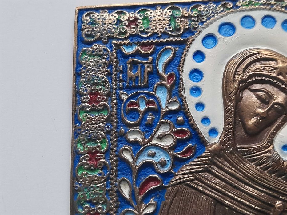 Ikona Matka Boska Paraklesis malowana, mosiądz (13 cm)