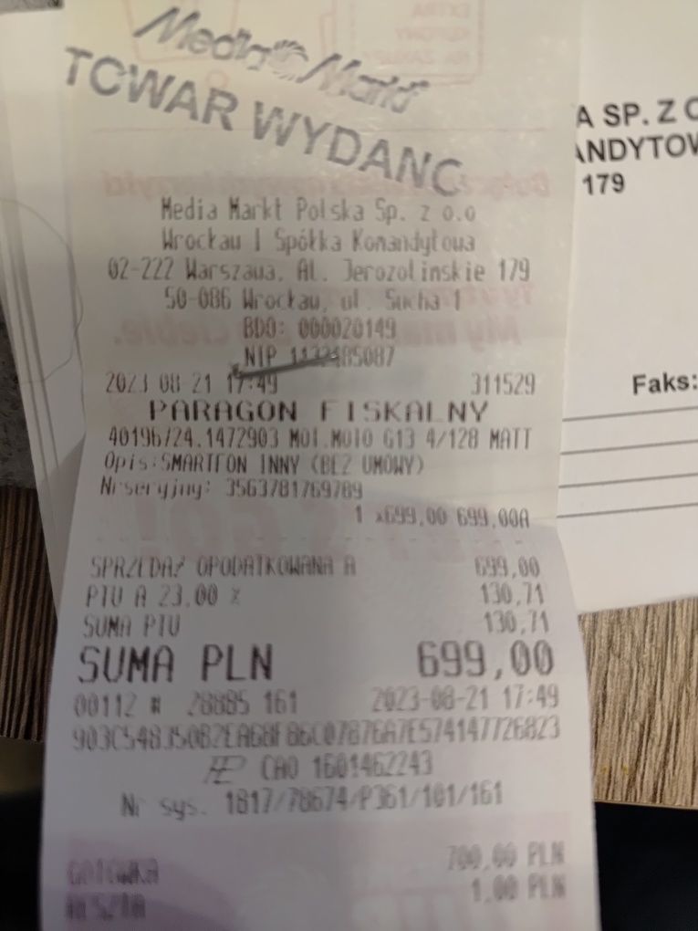 GWARANCJA. Telefon komórkowy smartphone motorola moto g13 4/128 mate