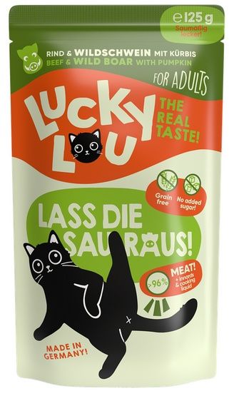 Karma dla kota bez zbóż, cukru i GMO - Lucky Lou WOŁOWINA i DZIK 125g