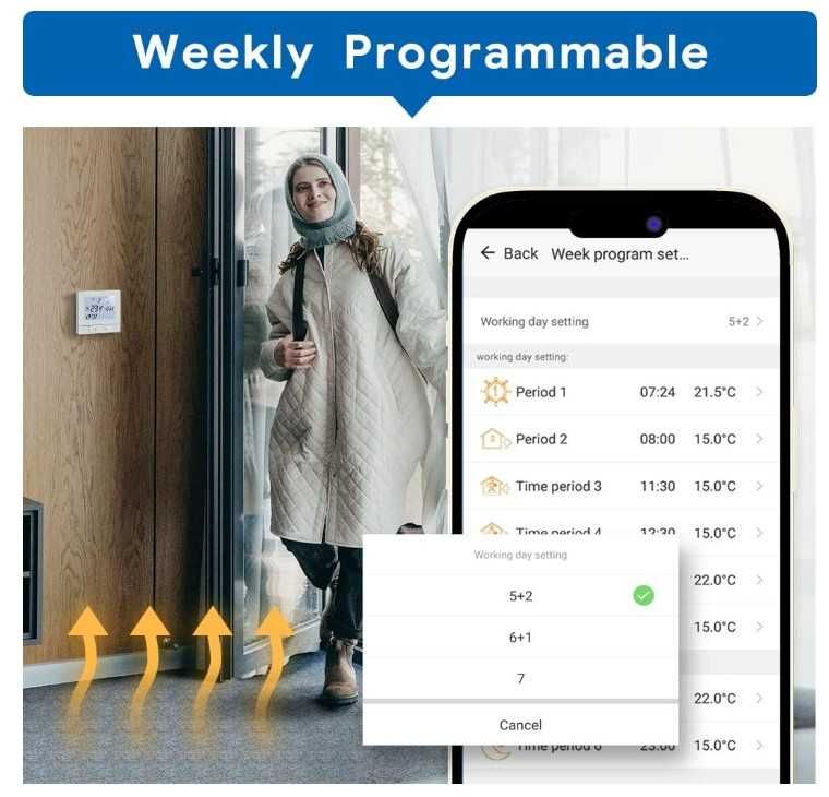 Inteligentny termostat WIFI Beok TDS75-WIFI-EP elektryczne ogrzewanie