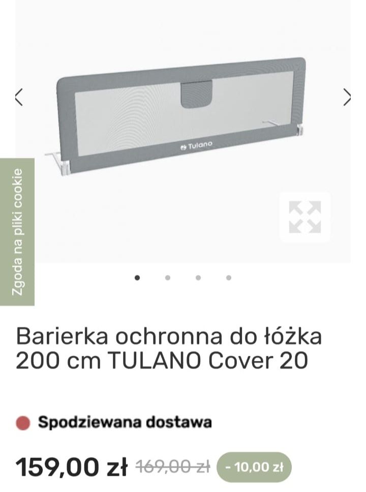 Barierka ochronna zabezpieczająca do łóżeczka bramka 200 cm.