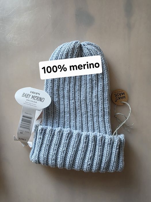 Czapka handmade 100% merino błękit