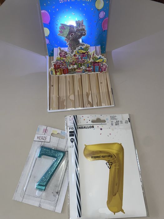 Шар, фольгированный шар цифра 7 и свечка цифра 7