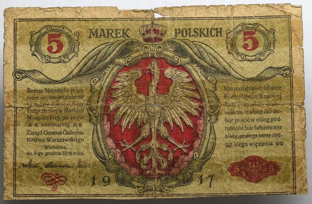 Banknot    5 Marek Polskich  1916  - A -  Generał    XY