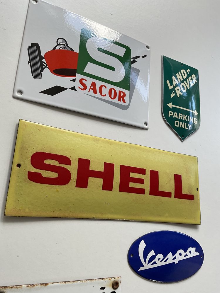 placa/chapa esmalte shell Sacor land rover vespa