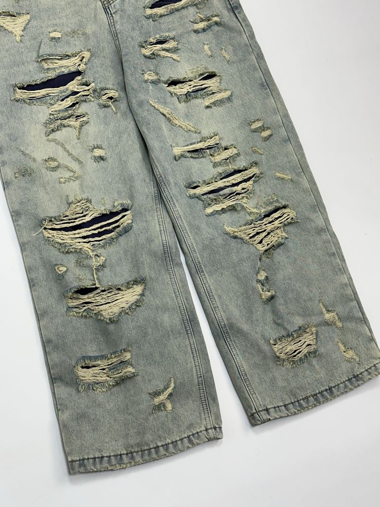 Distressed baggy y2k archive opium custom джинсы голубые синие джинси