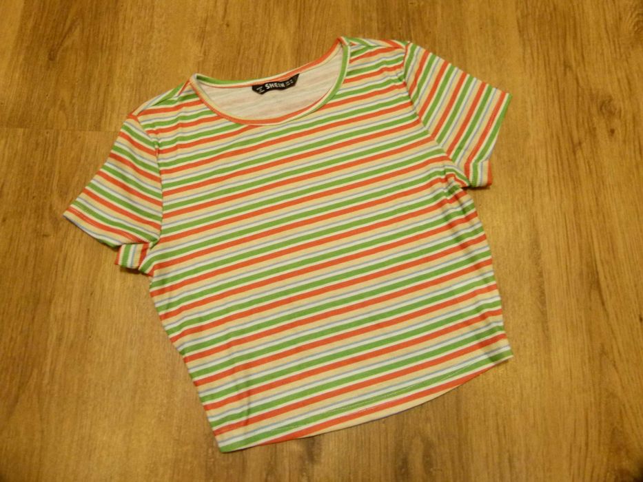 Shein bluzka krótsza kolorowe paski prążki rozm XS 34 crop top