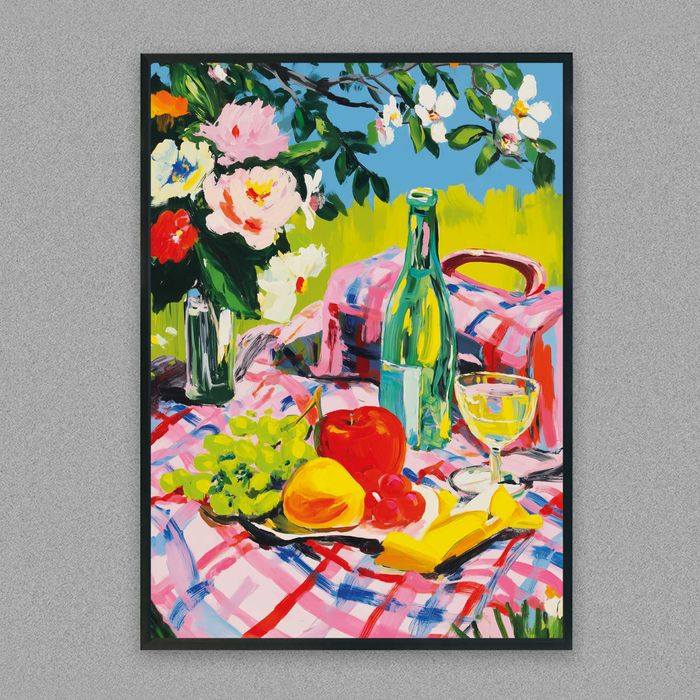 kolorowy abstrakcyjny plakat śniadanie na łonie natury w lato