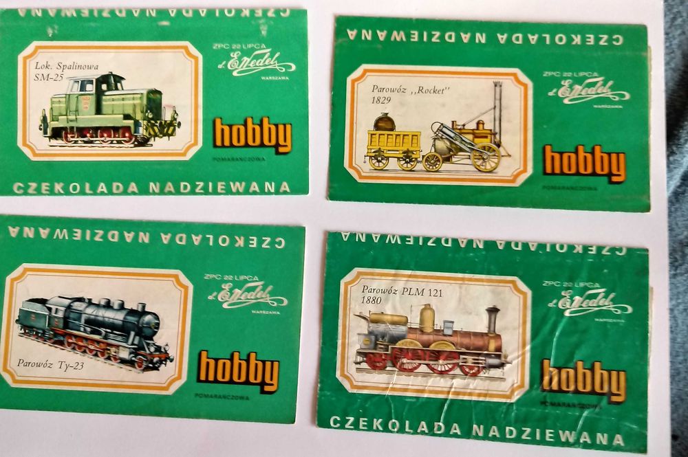 hobby wedel opakowania po czekoladach lokomotywy