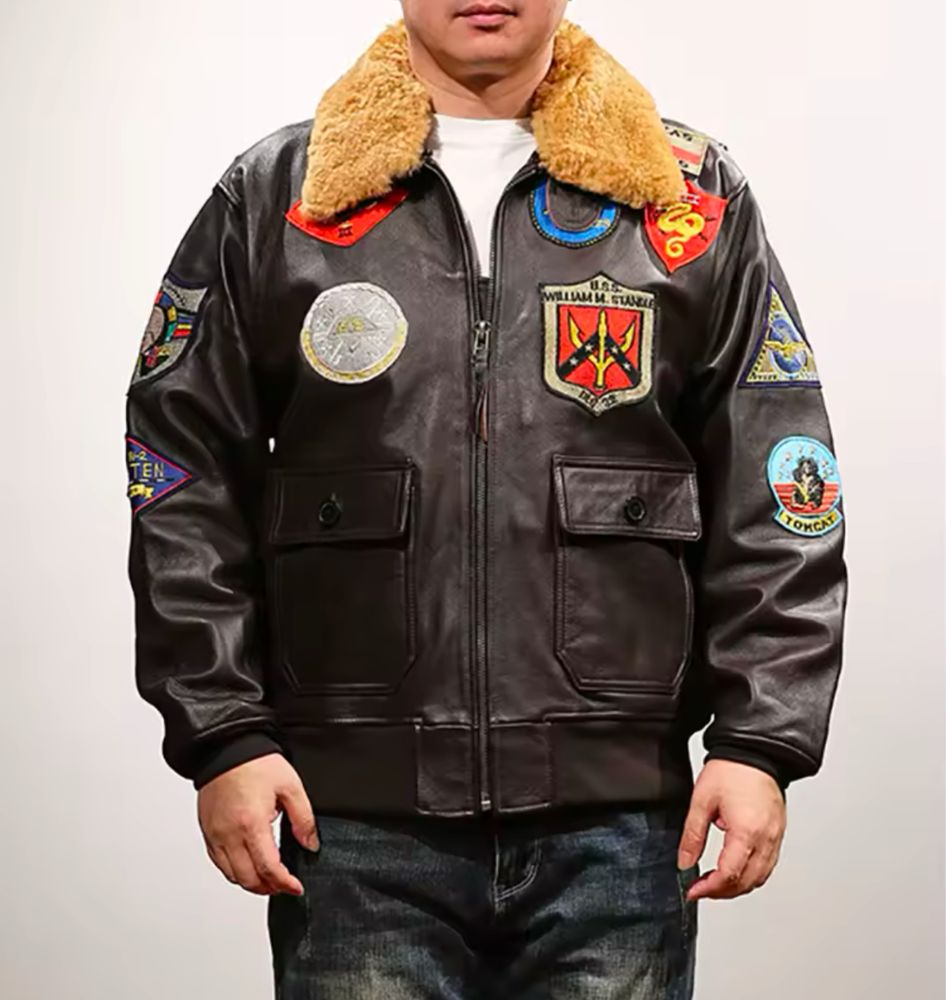 Pilotka top gun kurtka skórzana naszywki vintage skóra naturalna