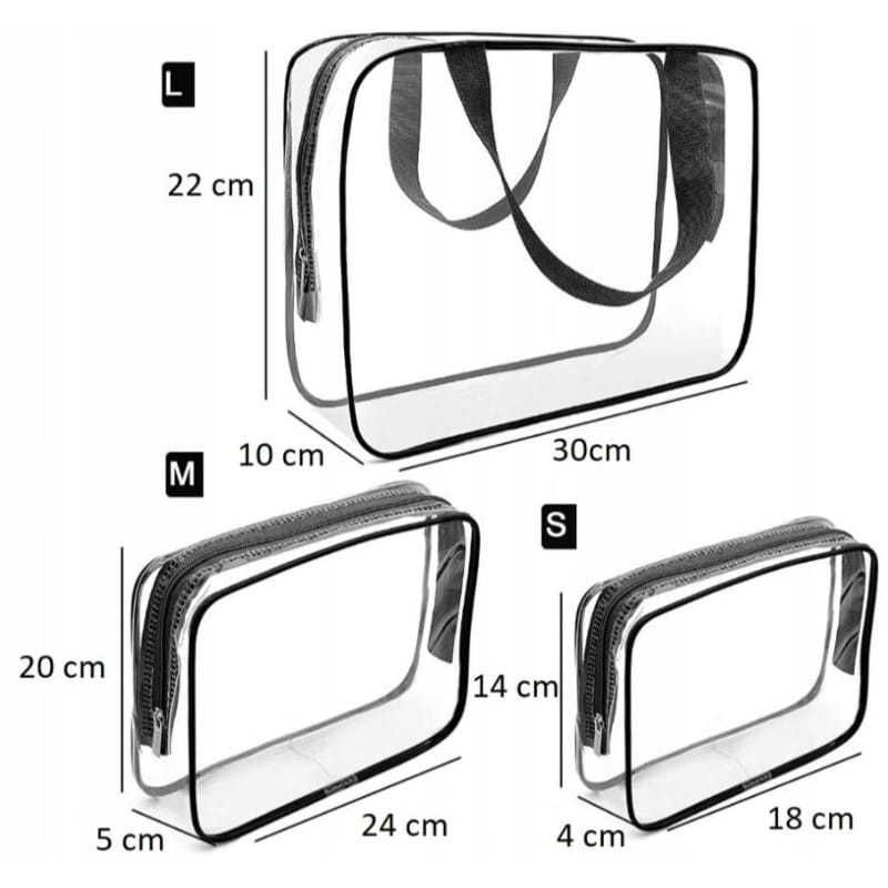 Zestaw kosmetyczka 3w1 przeźroczysta pojemna PCV