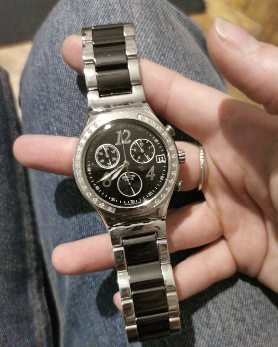 Zegarek swatch irony chrono cyrkonie srebrny czarny