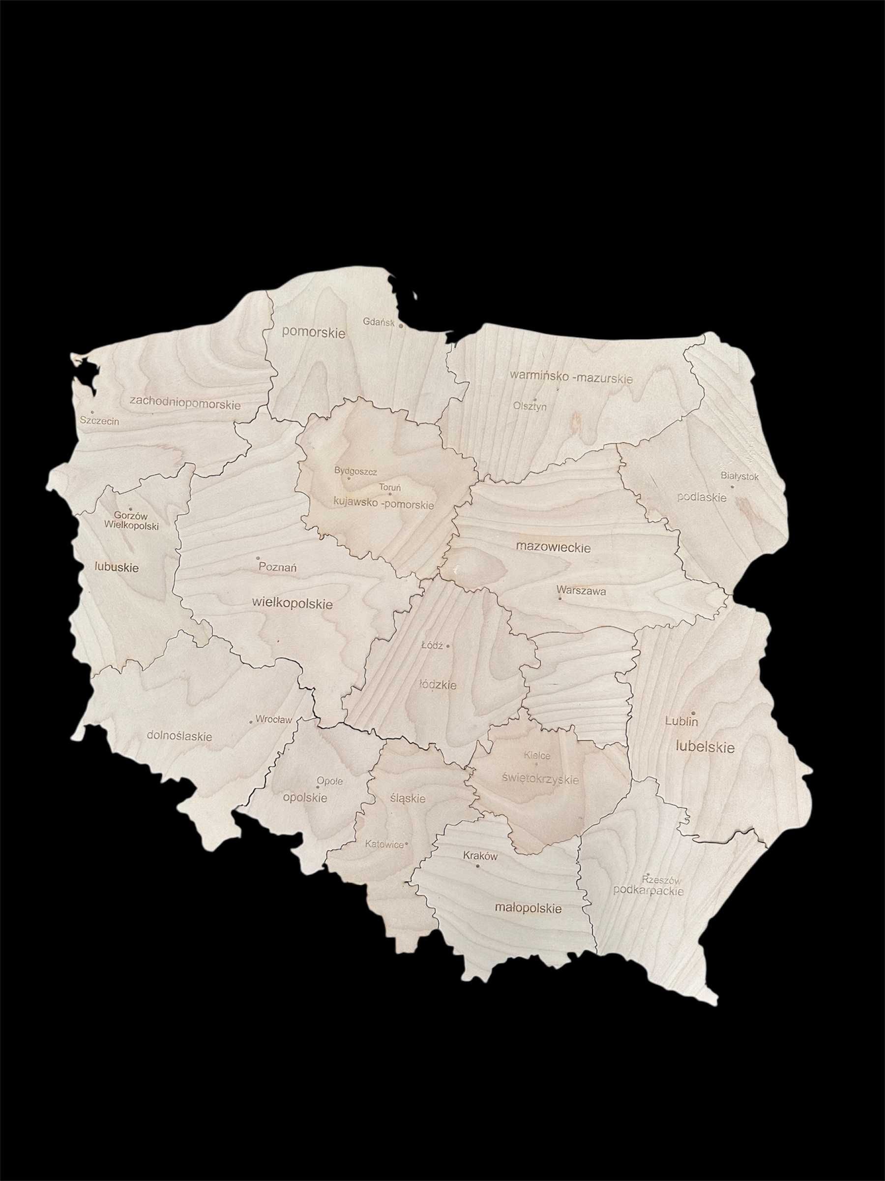 Mapa Polski 75cm grawer województw i miast wojewódzkich, wybór kolorów