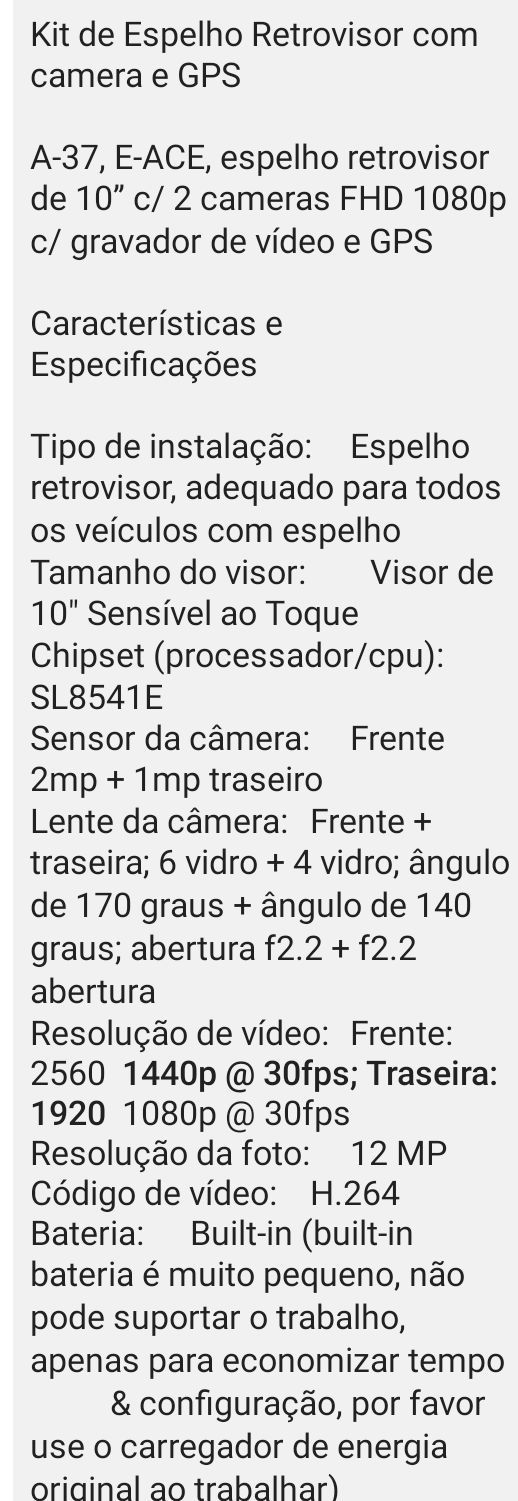 Kit de espelho retrovisor com câmera e GPS, espelho 10" A ESTREAR