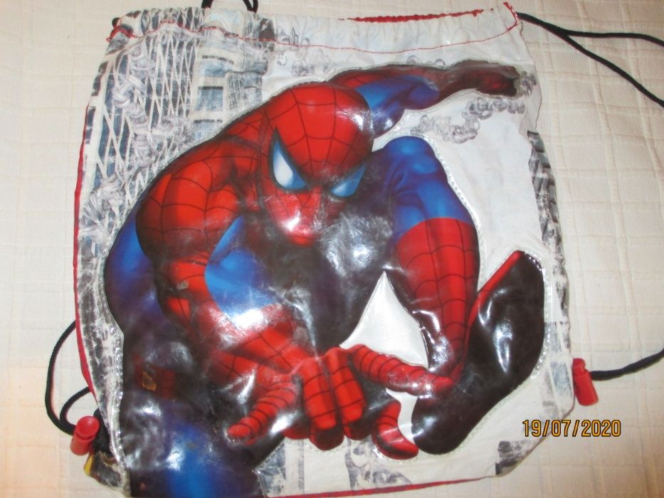 Pequena mochila, saco e lancheira p/ criança do homem-aranha