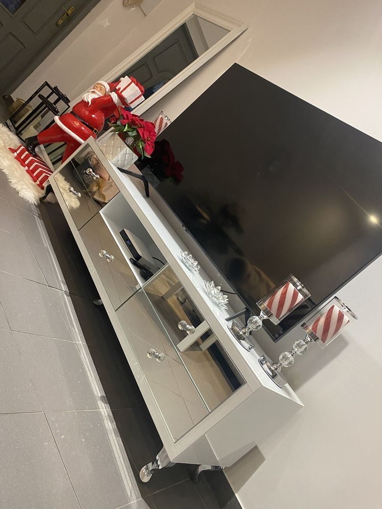 Komoda rtv biala, glamour, lustro, galka krysztal, OKAZJA!!