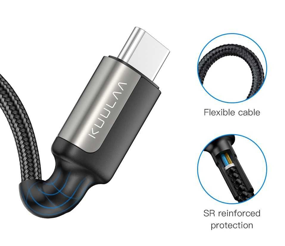 Kabel KUULAA nylonowy 1m 2xTyp-c 3A PD 60W 480Mbps