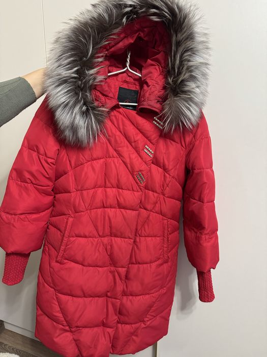 Зимовий жіночий пуховик, червоного кольору,HaiLuoZi, Л(46), з хутром