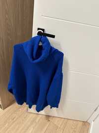 Sweter z golfem kobaltowy, oversize ala sukienka Polski Butik