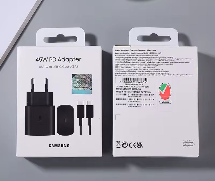 Швидка та супер швидка 45W Samsung зарядка якісна чорна біла + кабель