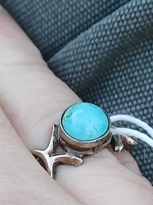 Кольцо производства ссср серебро 875 со звездой камень бирюза.позолот.