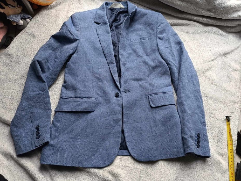 Marynarka niebieskia h&m 170, bawełna i len