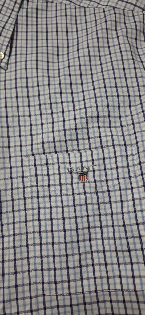 GANT koszula męska z długim rękawem, w kratkę, logo, premium