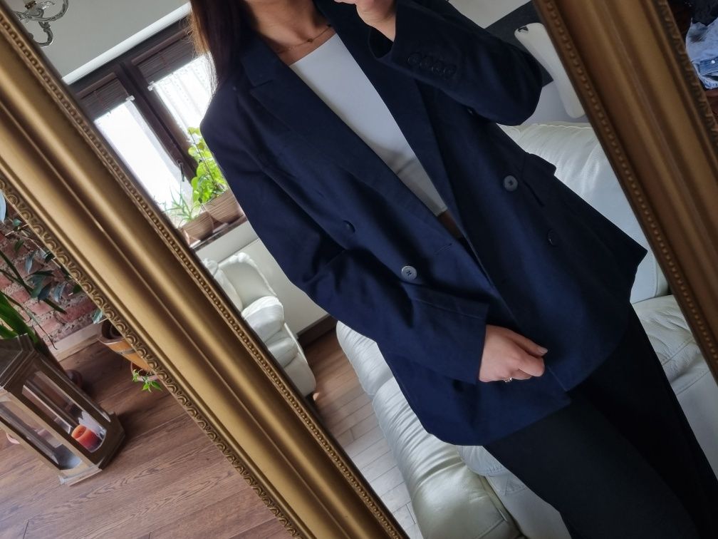 Granatowa elegancka marynarka żakiet Sinsay r. S