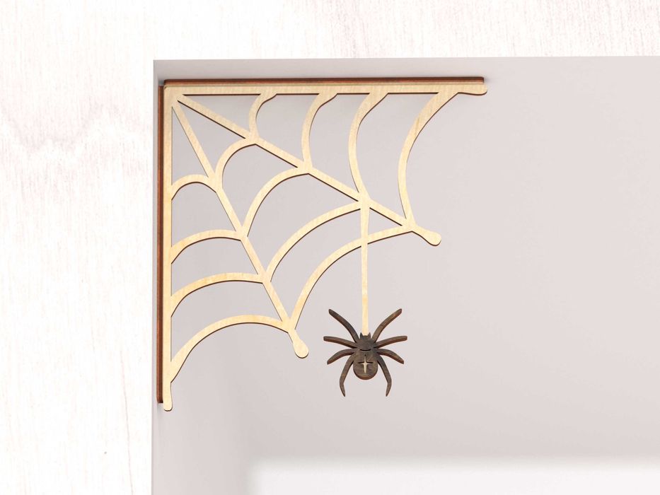 Pająk i Pajęczyna Narożna Dekoracja Halloween | Drewniana Sklejka