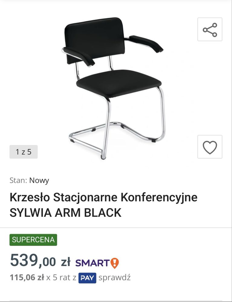 Krzesło stacjonarne konferencyjne Czarne