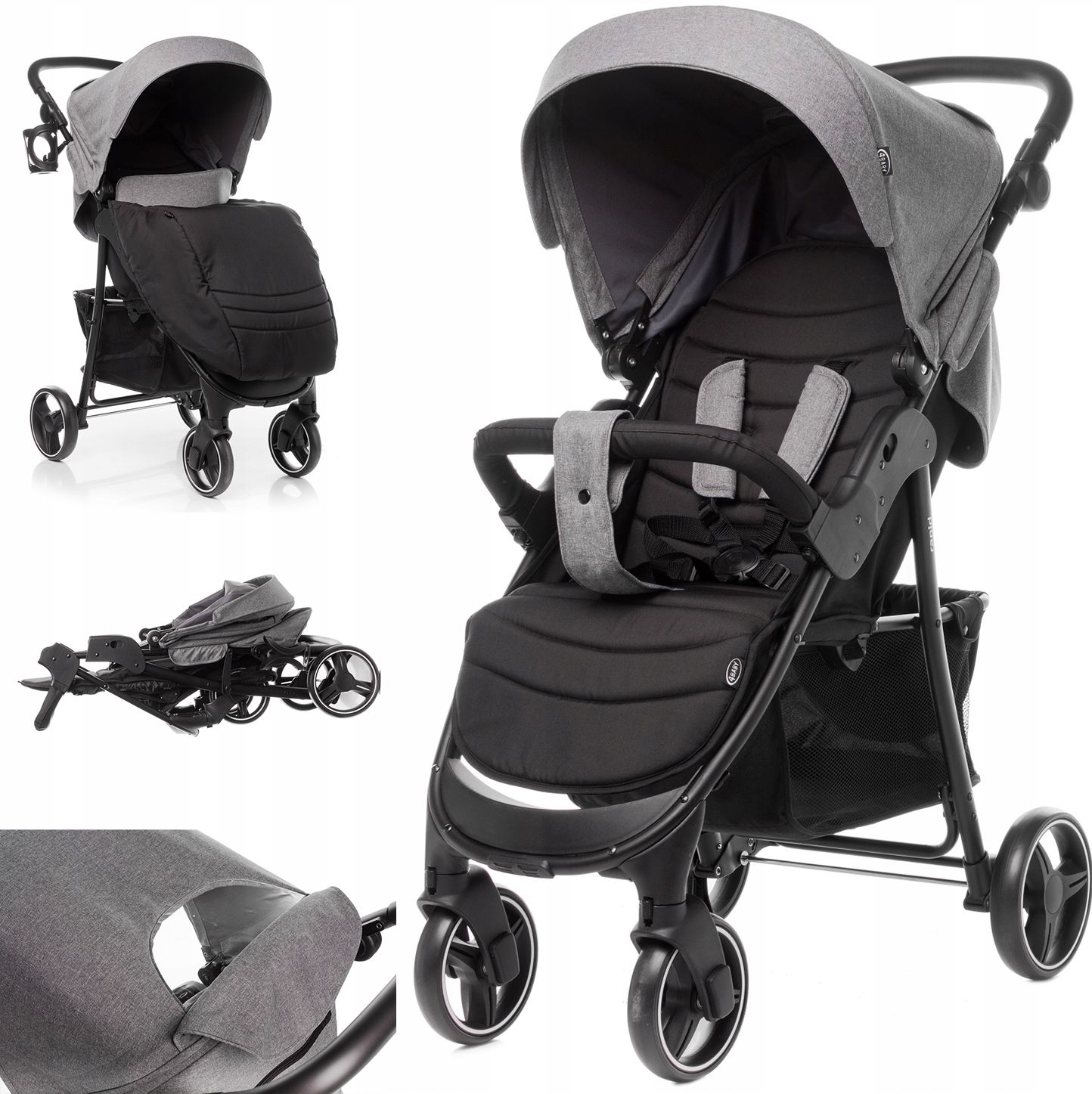 Nowy Lekki Wózek Spacerowy 4BABY RAPID XXIII Spacerówka Melange Grey