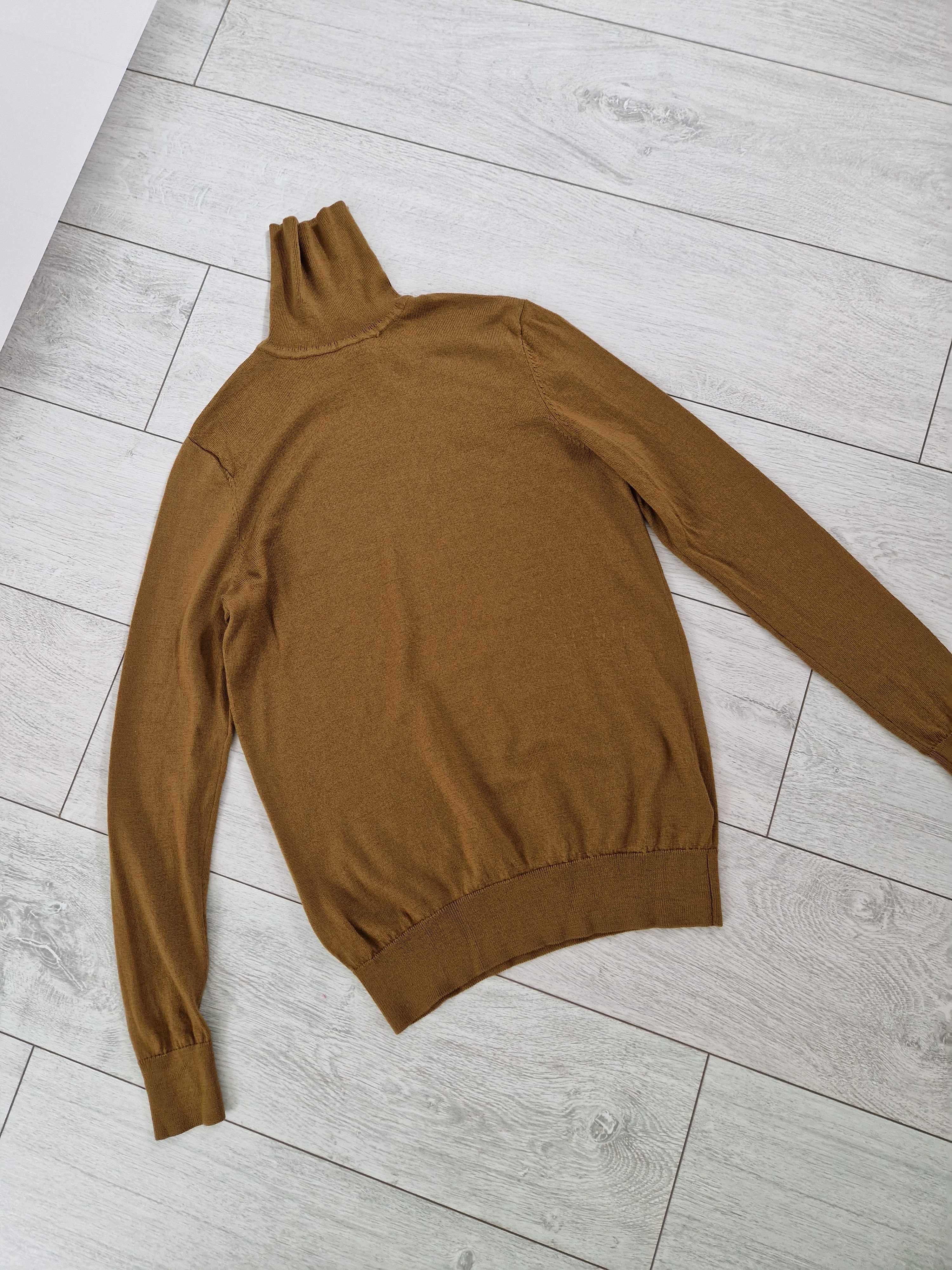Paul costelloe musztardowy wełniany sweter golf 100% wełna merino S