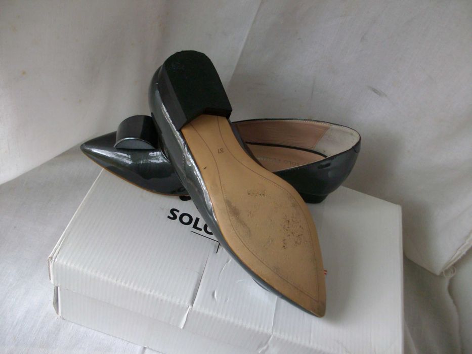 Solo Femme antracytowe szare skórzane balerinki baletki lakierki 36