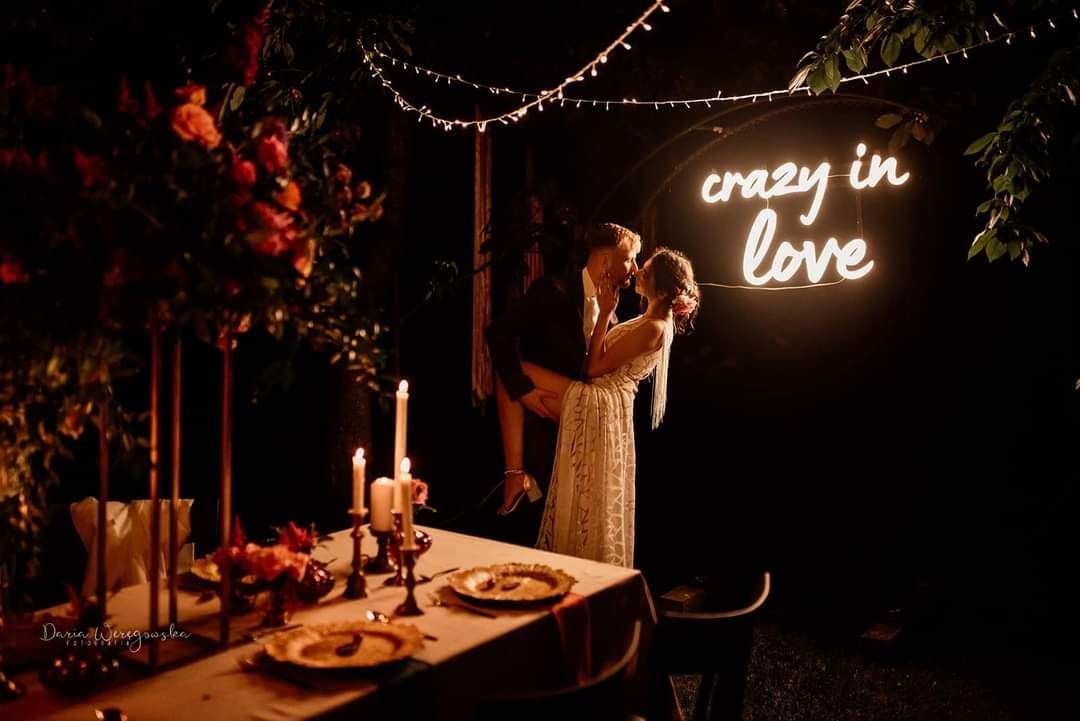 Napis Crazy in love neon, ledon, led na wesele