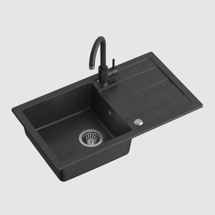 Zlewozmywak granitowy z baterią czarny nowy