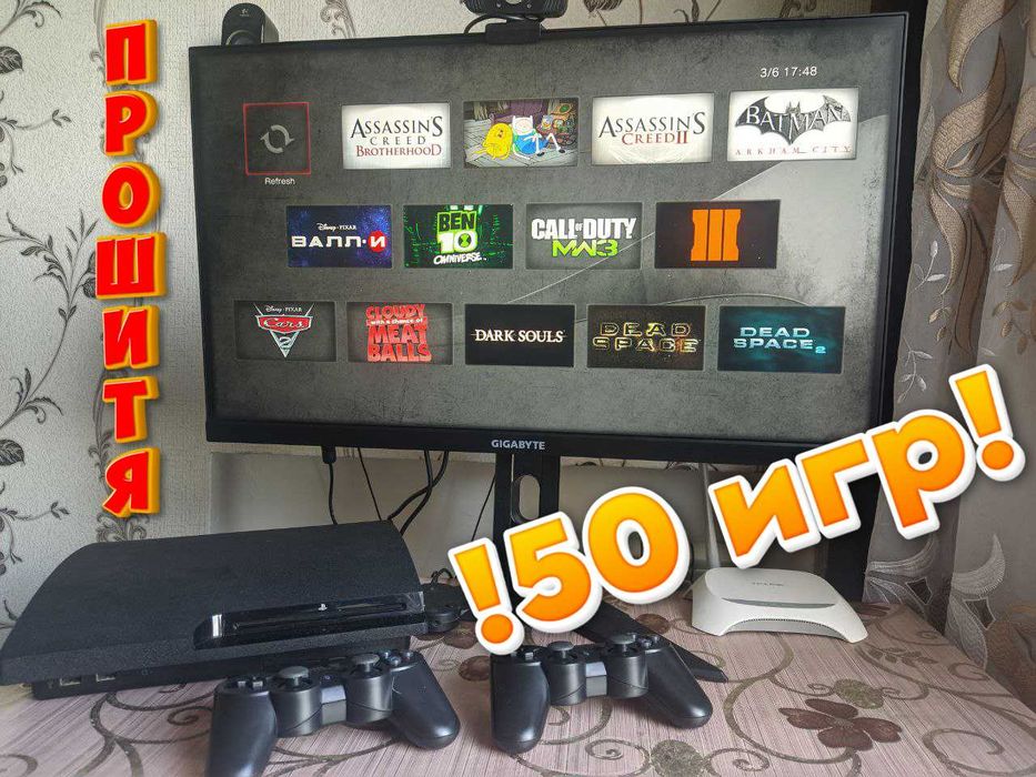 PS3 SLIM 500 GB + игры + 2 джойстика