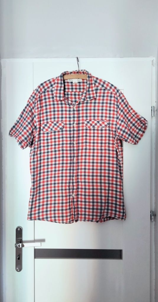 Koszula męska, w kratę, Plus Size, czerwona, niebieska, krata, L.O.G.G