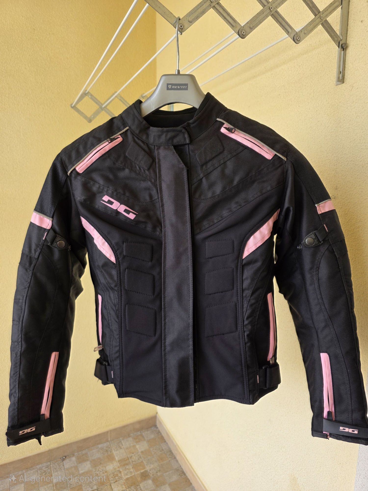 Casaco de Moto Senhora DG Preta e Rosa - Tamanho S